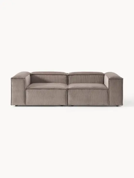 Modulares Sofa Lennon (3-Sitzer) aus Cord, Bezug: Cord (92 % Polyester, 8 %, Gestell: Massives Kiefernholz, Spe, Füße: Kunststoff Dieses Produkt, Cord Taupe, B 238 x T 119 cm