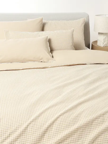 Funda nórdica de sirsaca Davey, Beige, blanco, Cama 90 (An 155 x L 220 cm)