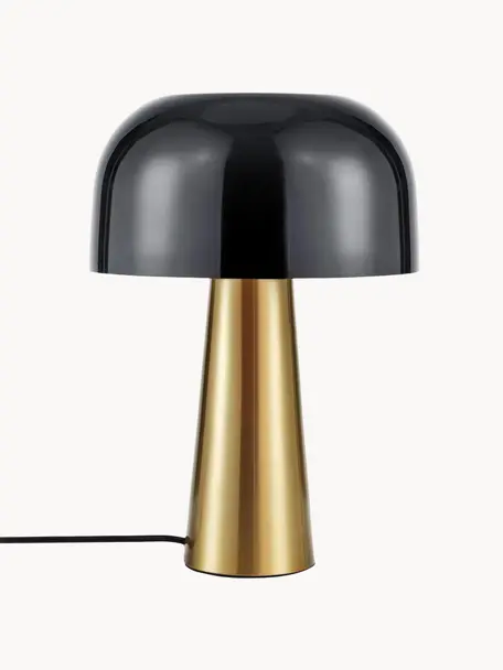 Lámpara de mesa pequeña Blanca, Pantalla: metal recubierto, Cable: cubierto en tela, Negro, dorado, Ø 25 x Al 35 cm