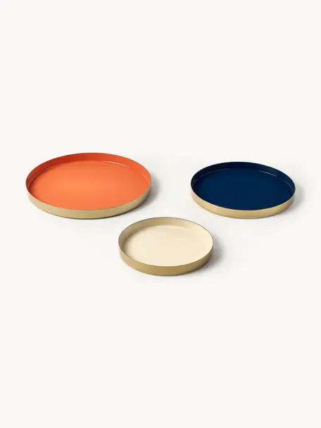 Plateaux décoratifs Tavi, 3 élém., Métal, enduit, Orange, bleu foncé, beige, Lot de différentes tailles