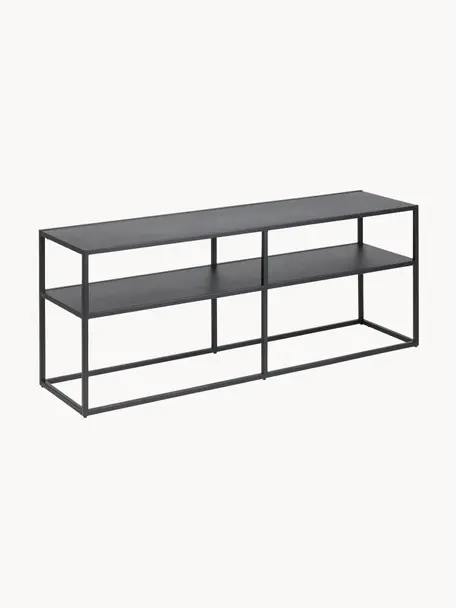 Credenza bassa in metallo con ripiano Neptun, Metallo verniciato a polvere, Nero, Larg. 120 x Alt. 46 cm