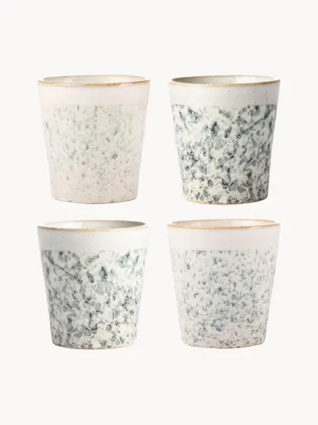 Petits mugs artisanaux 70's, 4 pièces, Grès cérame, Tons verts, tons beiges, Ø 8 x haut. 8 cm, 200 ml