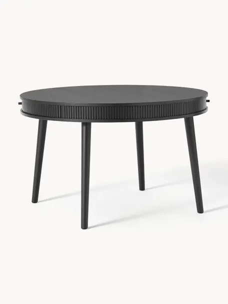 Table ronde avec rangement Calary, Ø 120 cm, Bois de chêne noir laqué, Ø 120 cm