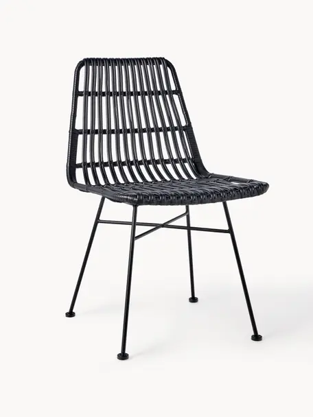 Polyrattan-Stühle Costa, 2 Stück, Sitzfläche: Polyethylen-Geflecht, Gestell: Metall, pulverbeschichtet, Schwarz, B 47 x T 61 cm