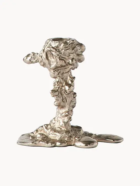 Kovový svietnik Drip, Potiahnutý kov, Odtiene striebornej, Š 14 x V 14 cm