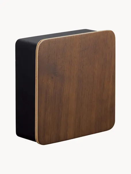 Sleuteldoos Rin met magnetische achterkant, Frame: gepoedercoat staal, Zwart, hout, donker, B 16 x H 16 cm