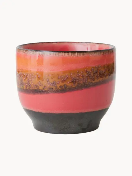 Tazas artesanales de cerámica 70's, 4 uds., Cerámica, Tonos rojos, gris antracita, Ø 8 x Al 7 cm, 230 ml