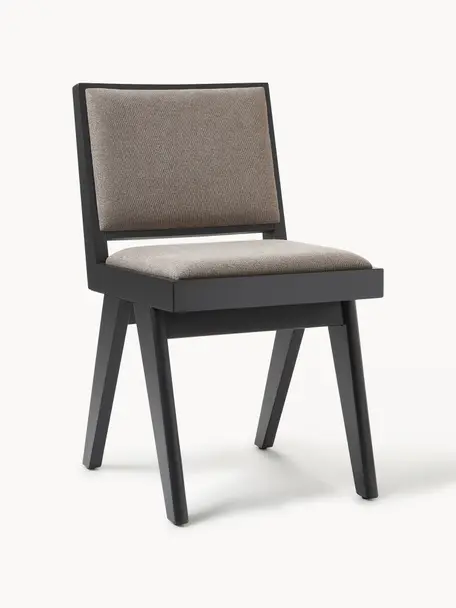 Chaise rembourrée en bois Sissi, Tissu grège, cadre noir, larg. 46 x prof. 56 cm