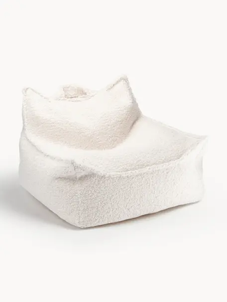 Pouf a sacco per bambini in teddy Sugar, Teddy bianco latte, Larg. 70 x Prof. 80 cm