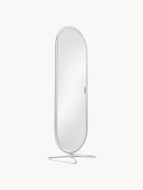 Ovaler Standspiegel System 1-2-3, Spiegelfläche: Spiegelglas, Rahmen: Stahl, beschichtet, Silberfarben, B 59 x H 169 cm