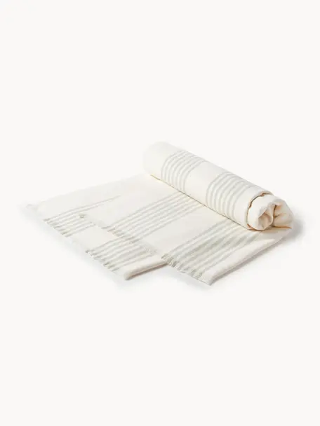 Fouta avec franges Aren, Vert clair, blanc cassé, larg. 100 x long. 180 cm