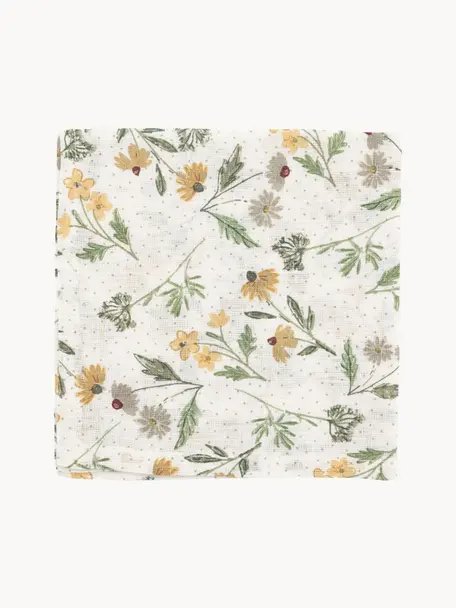 Serviettes de table en lin Louise, 4 pièces, 100 % pur lin, Blanc cassé, vert, motif fleuri, larg. 40 x long. 40 cm