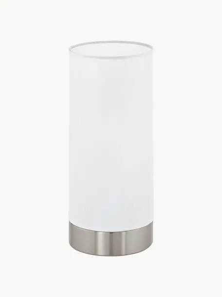 Kleine dimbare tafellamp Pasteri, Lampenkap: polyester, Lampvoet: staal, vernikkeld, Wit, zilverkleurig, Ø 12 x H 26 cm