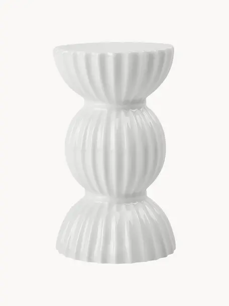 Porzellan-Kerzenhalter Tura mit geriffelter Oberfläche, Porzellan, Weiß, Ø 8 x H 13 cm