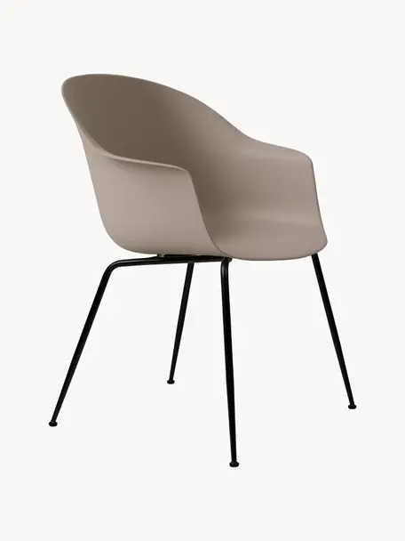 Krzesło z podłokietnikami Bat, Nogi: metal powlekany, Taupe, czarny, S 61 x G 56 cm