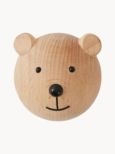 Nástěnný háček z bukového dřeva Bear, Bukové dřevo, Bukové dřevo, černá, Š 5 cm, V 5 cm