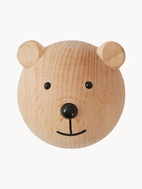 Colgador de pared de madera de haya Bear, Madera de haya, Madera de haya, negro, An 5 x Al 5 cm