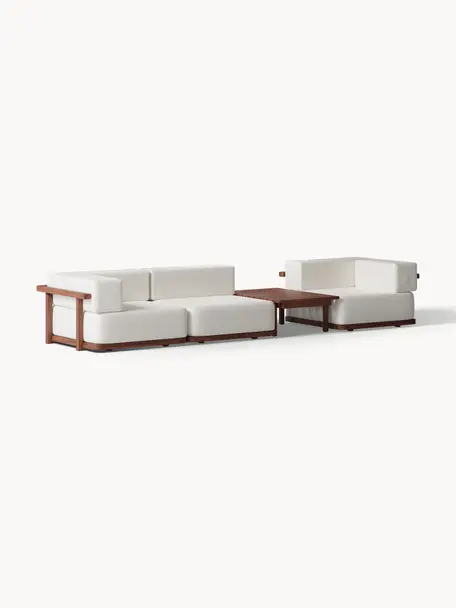 Modulares Garten-Lounge-Set Matheus, 4-tlg., Bezug: 100 % Baumwolle Der hochw, Gestell: Massives Akazienholz, Met, Webstoff Off White, Akazienholz, Set mit verschiedenen Grössen