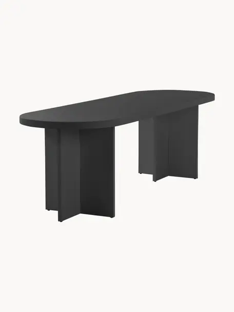 Table ovale en bois Cruz, 260 x 80 cm, MDF (panneau en fibres de bois à densité moyenne), Noir, larg. 260 x prof. 80 cm