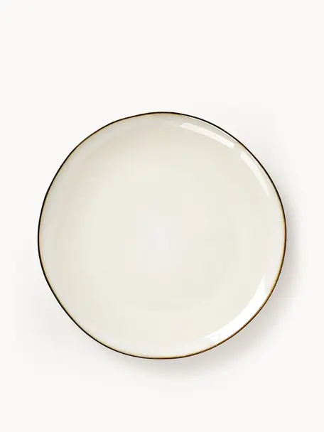 Ručně vyrobený mělký talíř Thalia, 2 ks, Keramika, Krémová s tmavým okrajem, Ø 28 cm, V 3 cm