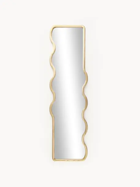 Zvlněné nástěnné zrcadlo ze dřeva Stream, Béžová, Š 50 cm, V 175 cm