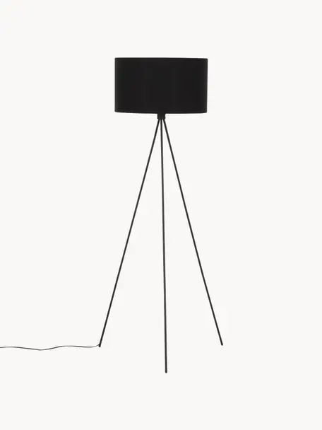 Stojacia tripod lampa s textilným tienidlom Cella, Čierna, V 158 cm