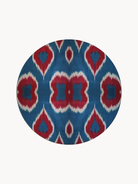 Handgefertigte Porzellan-Servierschale Ikat, Porzellan, Blau, Rostrot, Weiß, Ø 22 cm