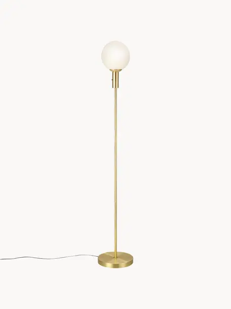 Lampada da terra in vetro opale Minna, Paralume: vetro opale, Dorato, bianco, Alt. 144 cm