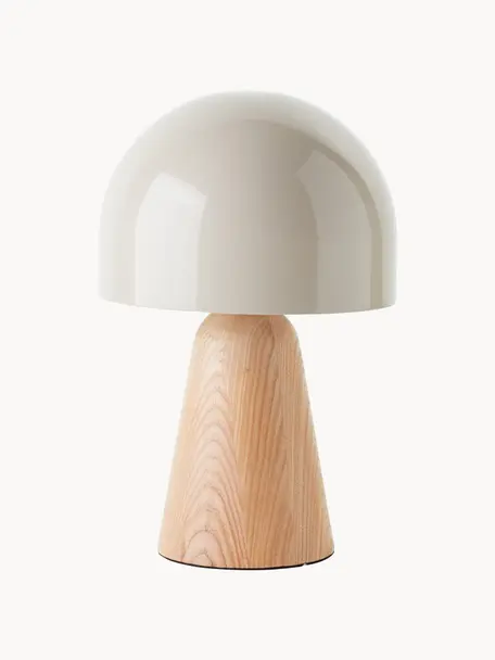 Kleine Tischlampe Nalam, Lampenschirm: Glas, Lampenfuß: Holz, FSC-zertifiziert, Hellbeige, Helles Holz, Ø 20 x H 31 cm