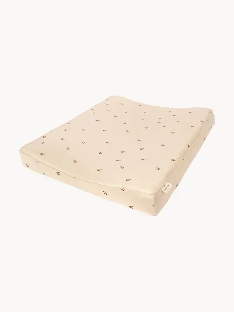 Matelas à langer en coton bio Cozy, Beige clair, motif cerise, larg. 50 x long. 65 cm