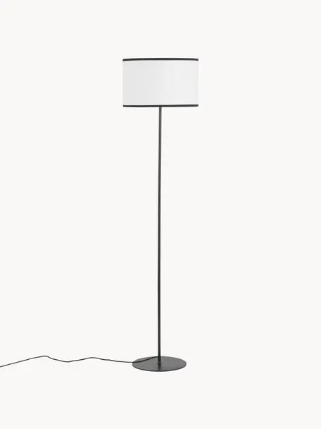 Lámpara de pie de lino Claudette, Pantalla: lino estructurado, Cable: cubierto en tela, Blanco, negro, Al 165 cm