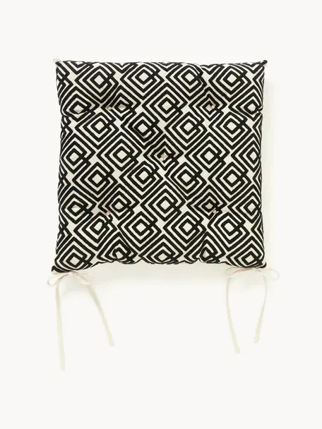 Coussins d'assise graphiques en coton Sevil, 2 pièces, Blanc cassé, noir, larg. 40 x long. 40 cm