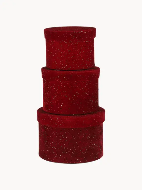 Geschenkdozenset Karo, set van 3, Papier, fluweel, Rood, goudkleurig, Set met verschillende formaten