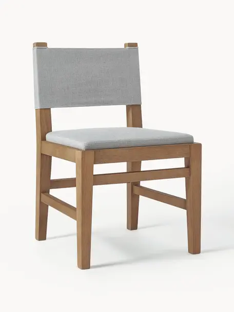Houten stoel Liano met vulling, Frame: eikenhout, Bekleding: 54% polyester, 36% viscos, Geweven stof grijs, eikenhout, B 50 x H 80 cm