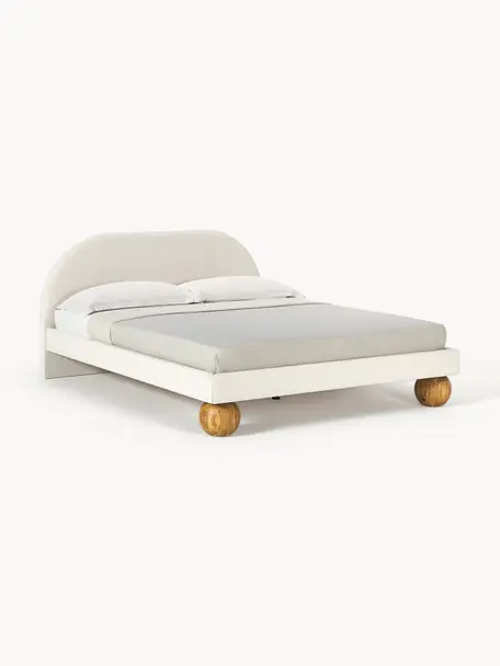 Čalúnená posteľ z dubového dreva Rena, Lomená biela, dubové drevo, Š 140 x D 200 cm