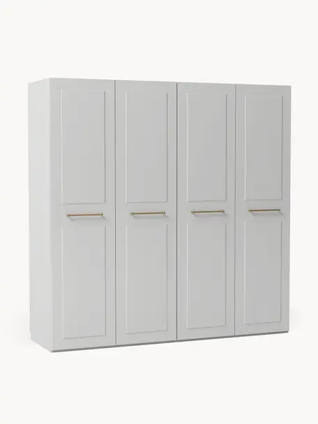 Modularer Drehtürenschrank Charlotte, 200 cm Breite, mehrere Varianten, Korpus: Spanplatte, melaminbeschi, Griffe: Messing Dieses Produkt wi, Grau, Basic Interior, B 200 x H 200 cm