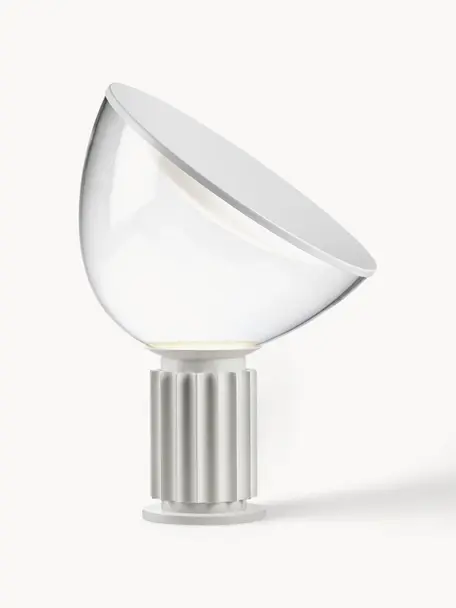 Lampa stołowa LED ze szkła dmuchanego z funkcją przyciemniania Taccia Small, Stelaż: tworzywo sztuczne, metal , Biały, Ø 37 x W 49 cm