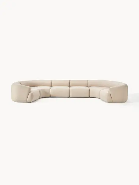 Sofa modułowa XL Sofia, Tapicerka: Teddy (100% polipropylen), Stelaż: drewno świerkowe, płyta w, Nogi: tworzywo sztuczne Ten pro, Jasnobeżowa tkanina, S 450 x G 231 cm