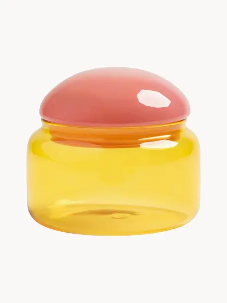 Bote de almacenamiento artesanal de vidrio borosilicato Puffy, Vidrio de borosilicato, Amarillo sol, rosa palo, Ø 12 x Al 11 cm
