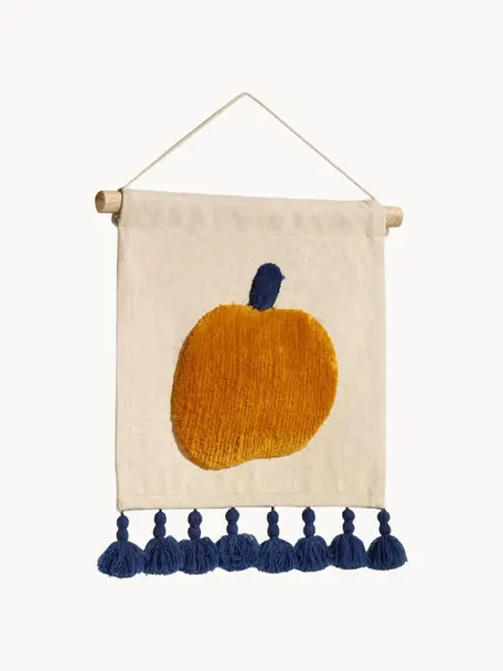 Décoration murale pour enfants avec glands Amarantha, Beige clair, orange, bleu foncé, larg. 30 x haut. 30 cm