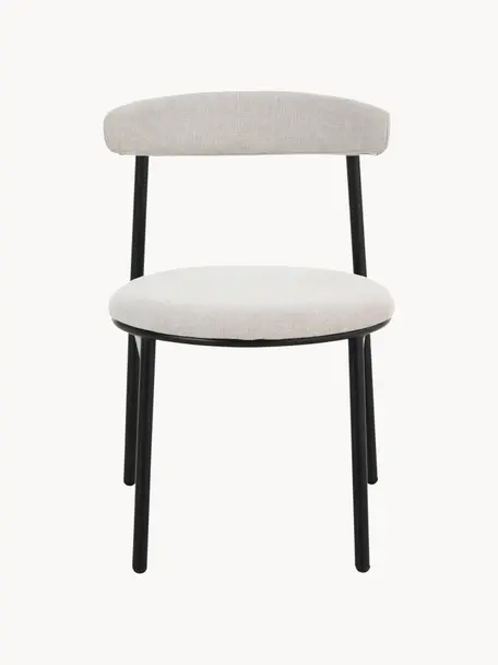 Gestoffeerde stoelen Doggi, 2 stuks, Bekleding: 100% polyester, Poten: gecoat metaal, Geweven stof crèmekleurig, B 47 cm x D 50 cm