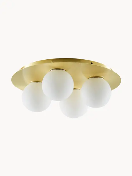 Plafondlamp Hitch van opaalglas, Wit, goudkleurig, Ø 36 x H 12 cm