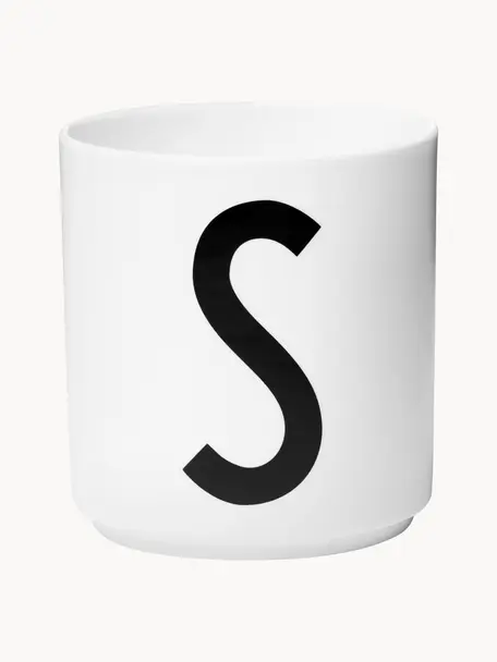Design Becher Personal mit Buchstaben (Varianten von A bis Z), Fine Bone China (Porzellan)
Fine Bone China ist ein Weichporzellan, das sich besonders durch seinen strahlenden, durchscheinenden Glanz auszeichnet., Weiß, Schwarz, Becher A, 250 ml