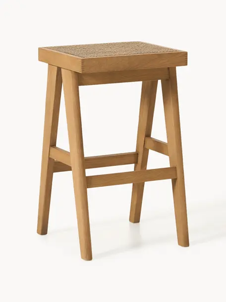 Tabouret de bar en cannage Sissi, Chêne clair, cannage beige clair, larg. 46 x haut. 75 cm