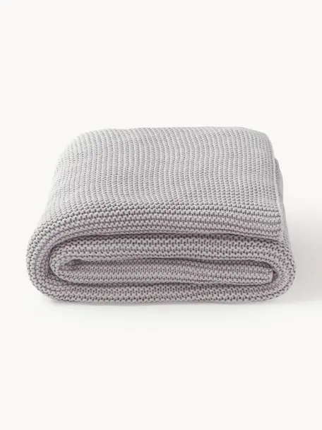 Coperta a maglia in cotone organico Adalyn, 100% cotone organico, certificato GOTS, Grigio chiaro, Larg. 150 x Lung. 200 cm