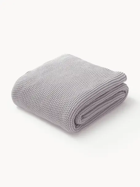 Coperta a maglia in cotone organico Adalyn, 100% cotone organico certificato GOTS, Grigio chiaro, Larg. 150 x Lung. 200 cm