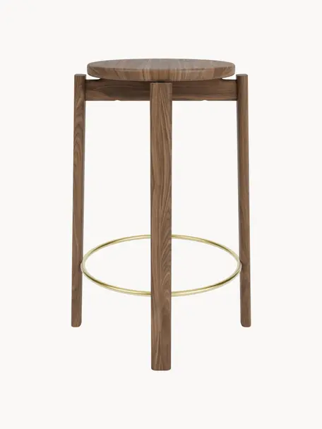 Tabouret en noyer Passage, Bois de noyer, laiton, Ø 46 x haut. 65 cm