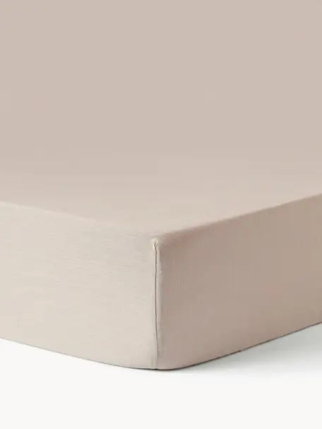 Drap-housse en lin délavé pour surmatelas Airy, Beige, larg. 90 x long. 200 cm, haut. 15 cm