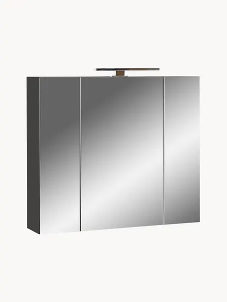 Armoire à portes miroir de salle de bains avec éclairage LED Elisa, Anthracite, argenté, larg. 76 x haut. 71 cm