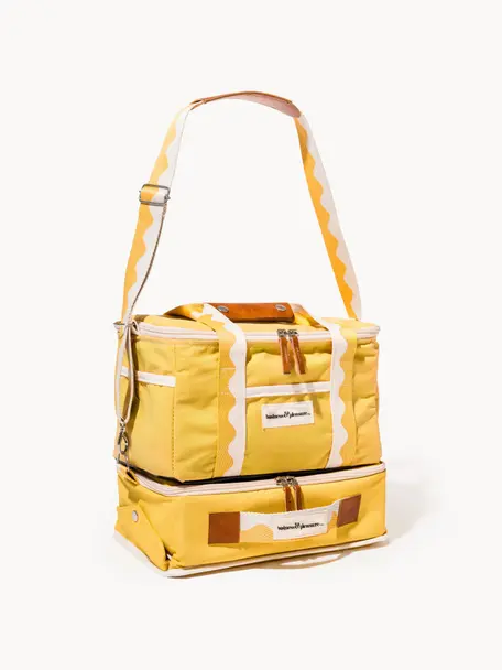 Borsa da picnic con accessori da picnic Retro, Giallo sole, bianco, Larg. 36 x Alt. 13 cm